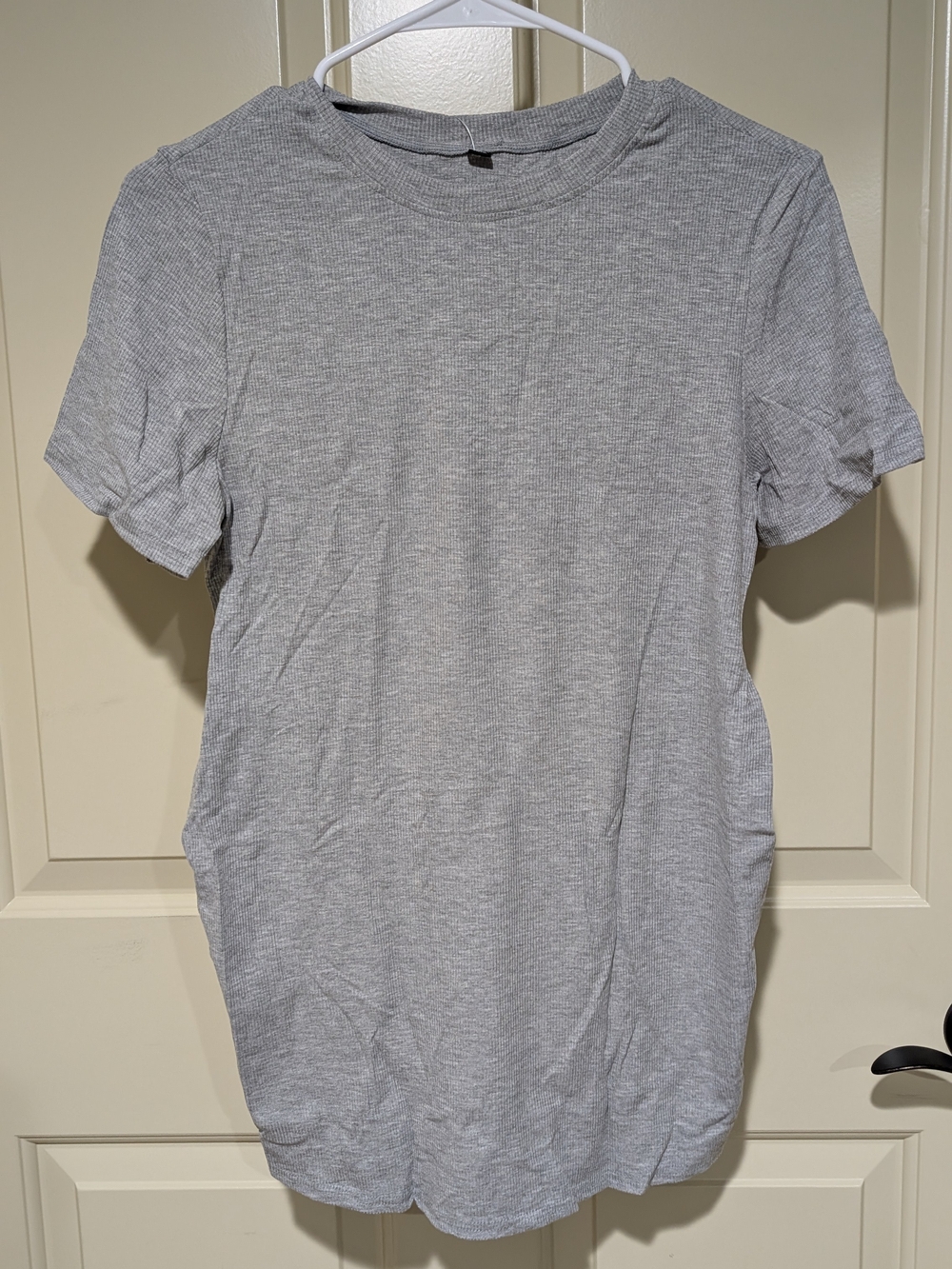 Peauty Ribbed Maternity Shirt for Women, Side Ruched Short Sleeve Top